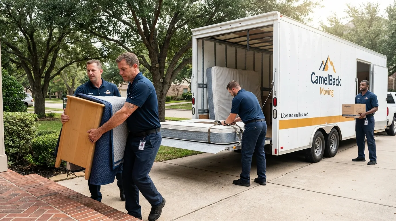 Crew loading residential truck for cross-state move from Zeeland, MI