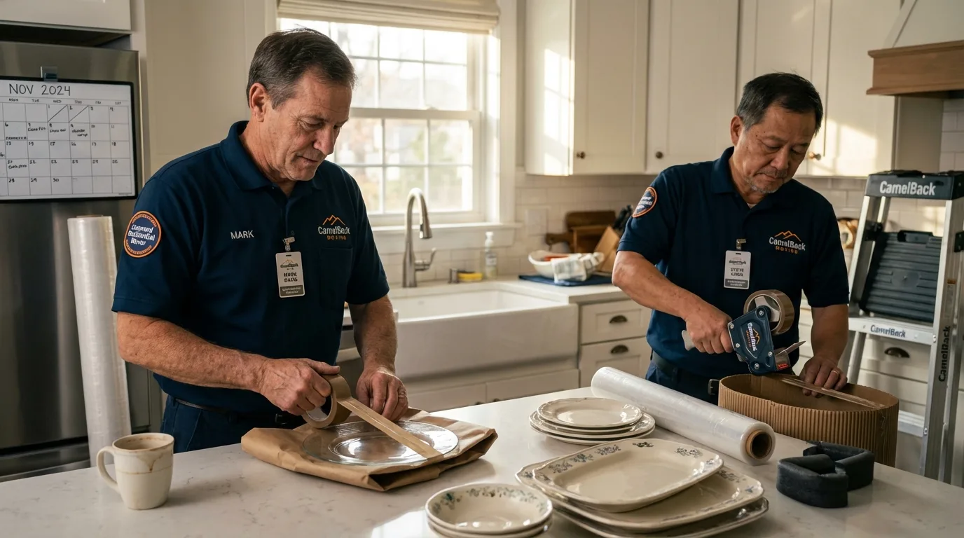 Professional crew packing kitchen dishware in Zeeland, MI